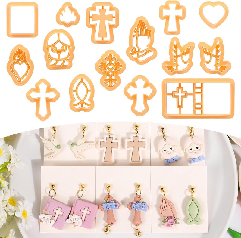 Puocaon Christian Polymer Clay Cutters - 15 Pcs Polymer Clay Cutters for Earrings Jewelry, Bible Books Jesus Cross Pigeon Shape - Image 1